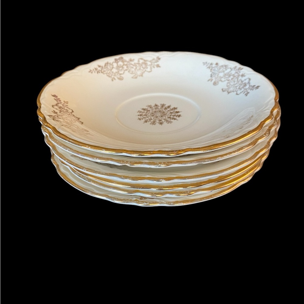 Vintage 1940s Homer Laughlin Golden Rose Saucers Set of 6 Scalloped - Picture 4 of 8